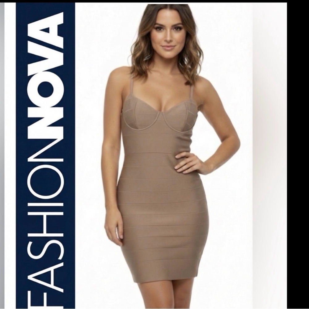 FASHION NOVA Mini Tan Slip Dress Size Large Measures as Small Read Description